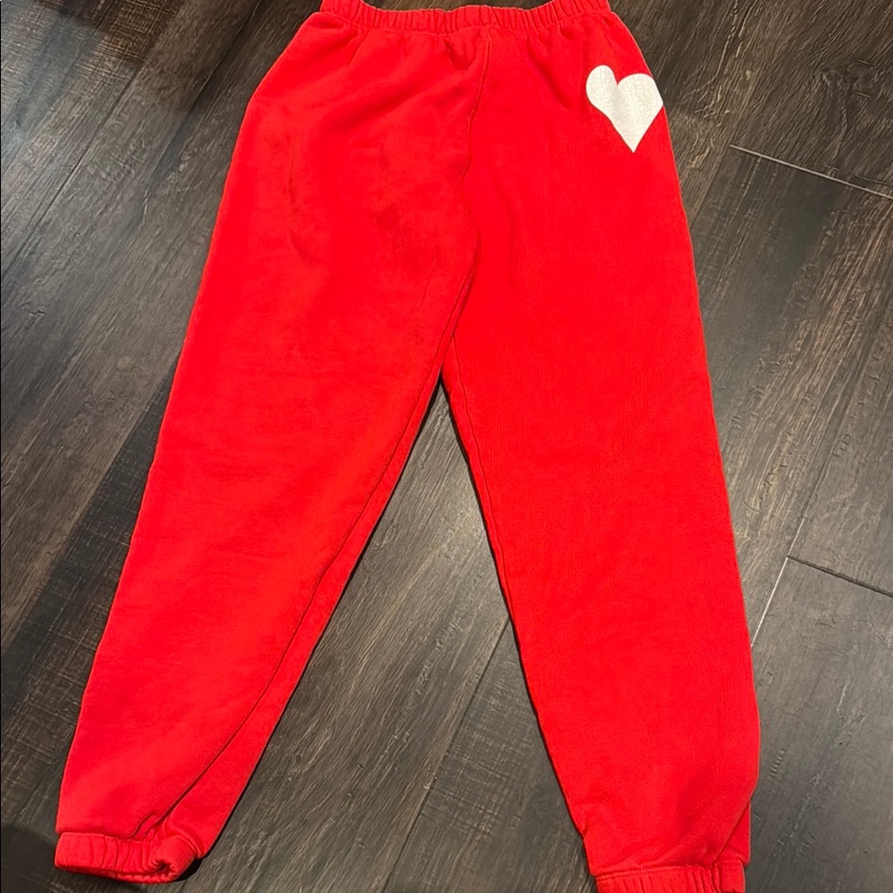 Katie J NYC Red Sweatpants with white heart and Elastic Waistband. Kids XL